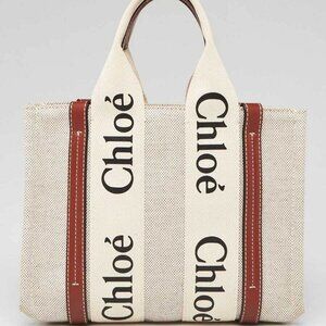 Chloe Beige/Brown Canvas/Leather Small Woody Tote Bag
